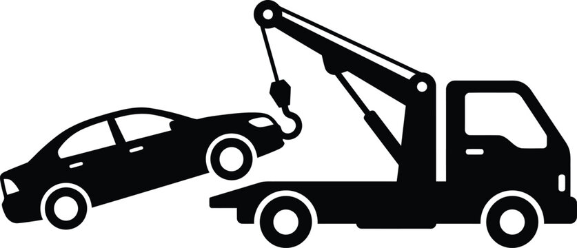 Car towing silhouette vector. Tow truck vector icon