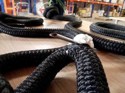 Close-Up of Double-Braid Rope Splicing with a Fid