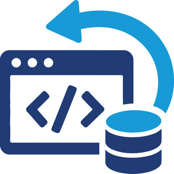 Database backup and data recovery icon vector. Featuring a browser window with code and a storage server. Isolated on transparent background