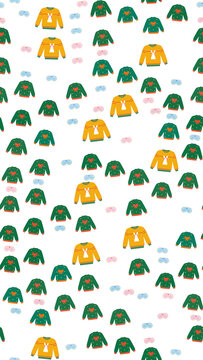 Seamless pattern of sweaters and sleep masks