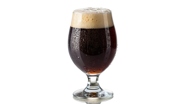 Glass goblet mug filled with dark stout beer porter ale beverage isolated on transparent background