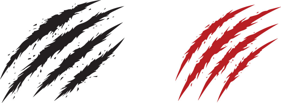 Animal claw scratch marks in black and red colors showing aggressive predator attack rips for horror or sport branding.