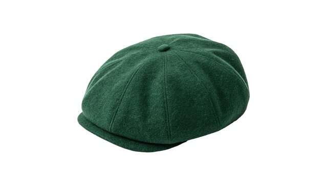 Fashionable classic dark green fabric flat cap hat traditional apparel isolated on transparent background