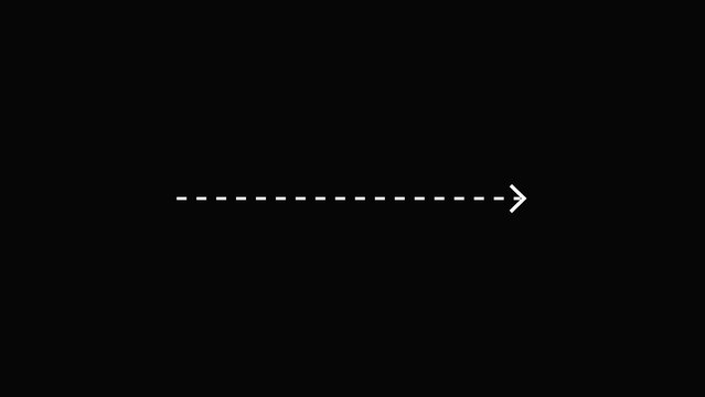 Simple white dashed line arrow pointing right isolated on black background