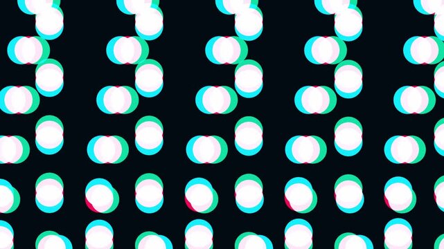 Glowing rounded data pill tokens with cyan and magenta stereoscopic offset align in orderly horizontal digital matrix