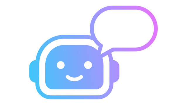 Digital assistant robot avatar with smiling face and speech bubble conveying communication and conversation in technology artificial intelligence and chatbot applications symbolizing automated