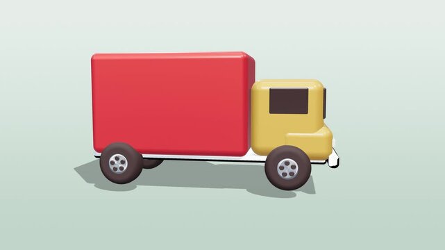 Seamless 4K looping animation of a glossy 3D delivery truck icon, wheels rolling, centred on a smooth soft green light gradient background with a soft drop shadow and plenty of copy space. Clean studi