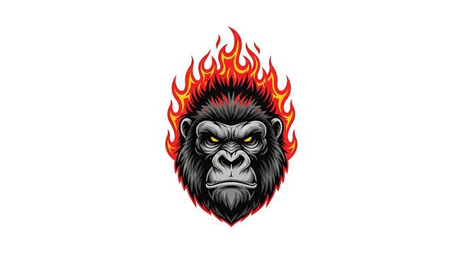 Pixel art gorilla head with fire flames