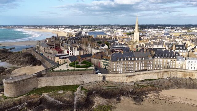 Saint-Malo, Brittany, France, fortified walled port city with sandy beaches, historic ramparts and panoramic harbor views