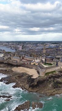 Saint-Malo, Brittany, France, fortified walled port city with sandy beaches, historic ramparts and panoramic harbor views