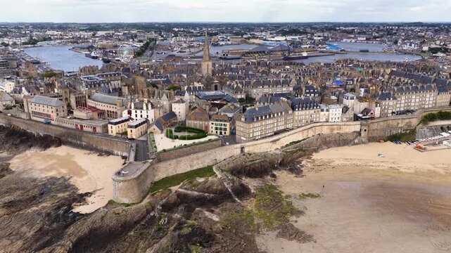 Saint-Malo, Brittany, France, fortified walled port city with sandy beaches, historic ramparts and panoramic harbor views