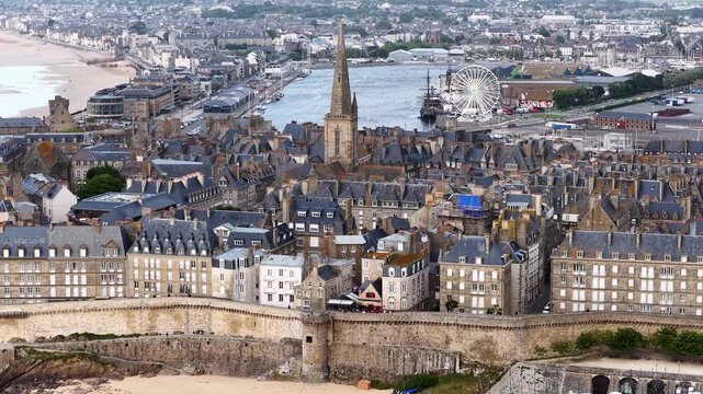Saint-Malo, Brittany, France, fortified walled port city with sandy beaches, historic ramparts and panoramic harbor views