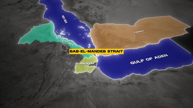 Bab-el-Mandeb Strait map animation with neighboring countries