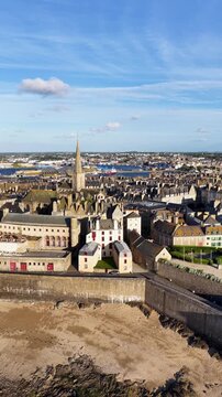 Saint-Malo, Brittany, France, fortified walled port city with sandy beaches, historic ramparts and panoramic harbor views