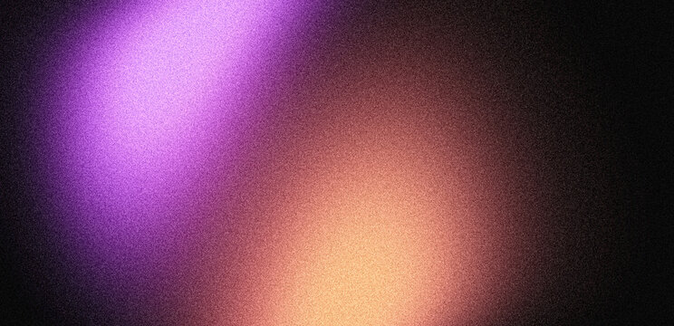 Purple orange glowing abstract background, noise texture color gradient shape on dark grainy backdrop for landing page, website header, event banner, poster, cover, digital or print project design