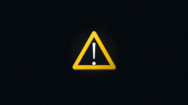 A bold yellow warning symbol pulses rhythmically in front of a dark digital binary code environment, triggering localized pauses in the data streams.