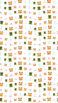 Seamless pattern of cartoon hats, bear ear hats, and nurse caps