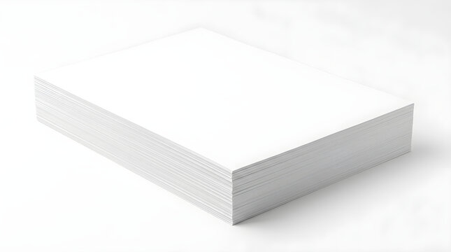A high-quality blank stack of white A4 paper sheets isolated on a clean white background for professional document mockup and printing stationery design