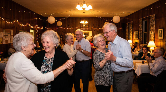 Happy Seniors Dancing Together at Social Gathering 