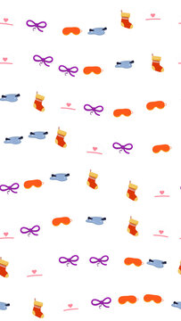 Seamless pattern of nurse caps, stockings, bows, and eye masks