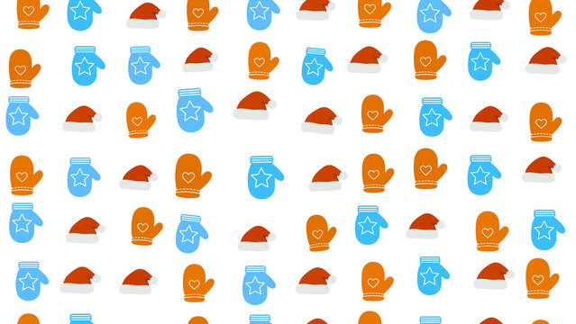 Seamless pattern of Santa hats and mittens