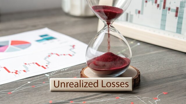 Hourglass Reflecting Financial Concepts with Unrealized Losses Sign