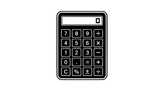 Simple calculator icon, black and white, graphic illustration for finance and accounting