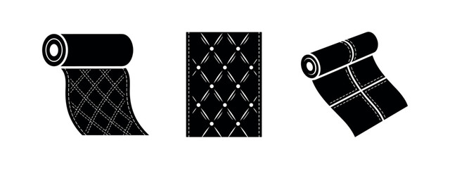 Fototapeta premium Quilted fabric roll and pattern icons. Upholstery and textile vector set. Diamond stitch material symbols for design projects.