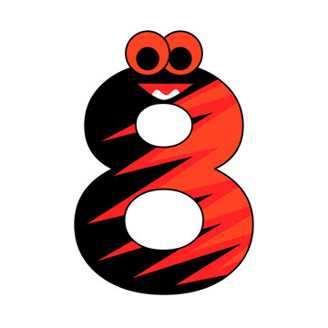 Cute cartoon monster numbers set 0 to 9 with big eyes and red lightning patterns vector illustration isolated.