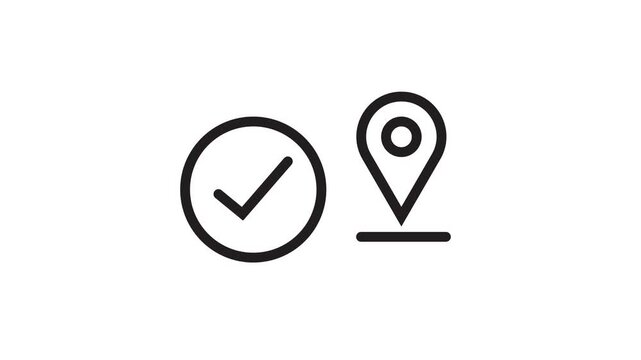 Minimal location pin and check mark animation on  white background.