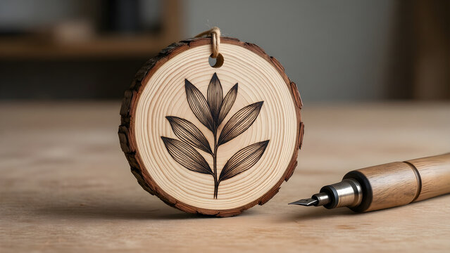 Pyrography Botanical Wood Slice Ornament