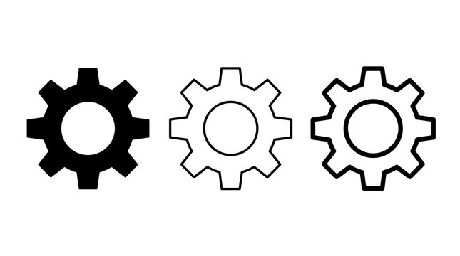 Black and white gear wheel vector icons set for industrial design