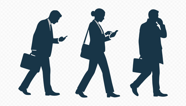 Businessman and Businesswoman Walking Corporate Silhouettes