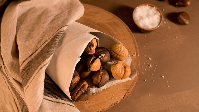 Roasted chestnuts in a paper cone