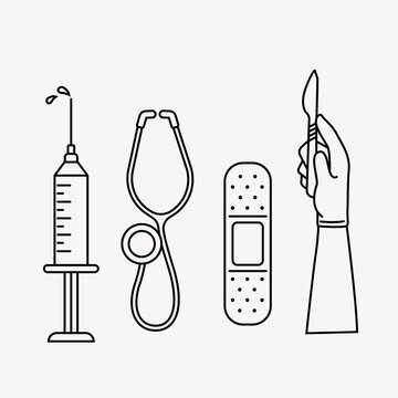 Medical set line art collage element