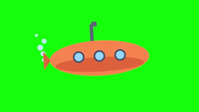 Orange Submarine Bobbing with Periscope and Bubbles Green Screen