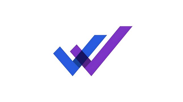Abstract checkmark logo design with overlapping blue and purple