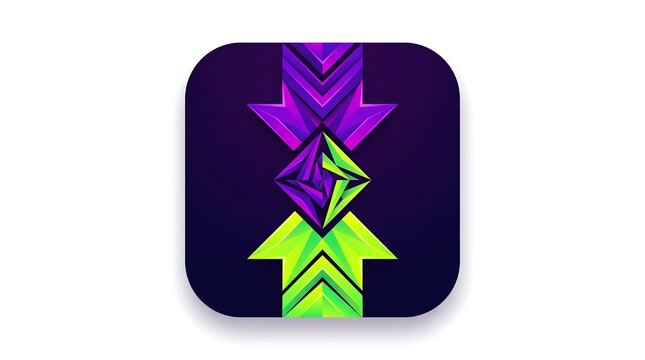 Modern mobile app icon design featuring abstract purple and green