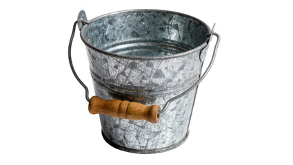 Galvanized metal pail with wooden handle, isolated on transparent background © Maria