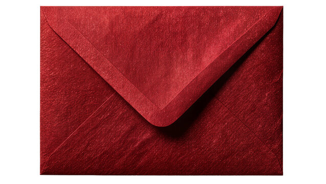 Textured red envelope with metallic sheen, isolated on transparent background