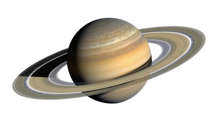 Saturn planet with prominent rings, isolated on transparent background