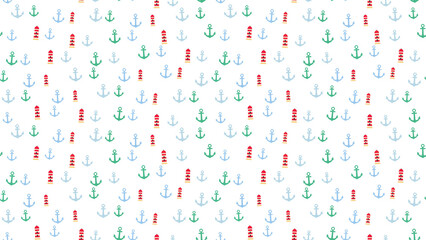 Nautical pattern with anchors and lighthouses © gayuh
