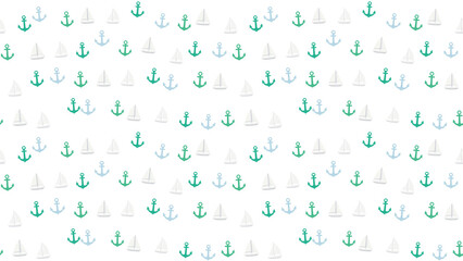 Nautical Pattern with Anchors and Sailboats © gayuh