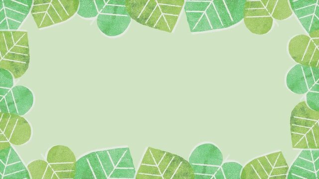 Green leaves border frame animation, hand drawn foliage pattern, empty copy space background, nature botanical loop, organic graphic overlay, 4k video footage