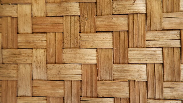 Close-up texture of traditional natural woven bamboo pattern background