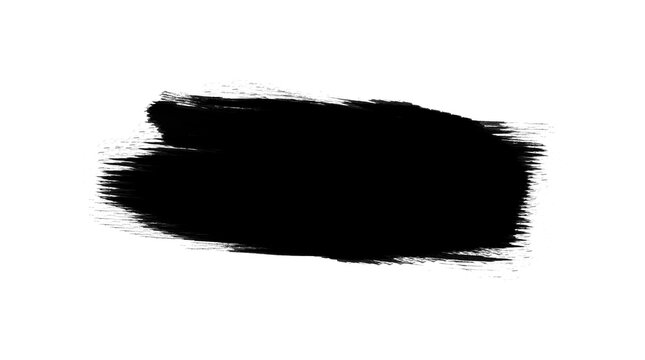 Irregular black brush stroke with a painterly texture and organic shape isolated on transparent background