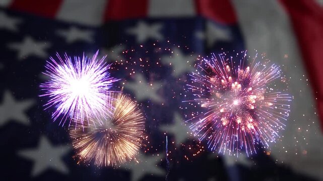 Independence day of the United States or the 4th of july concept video. US Flag and fireworks display.