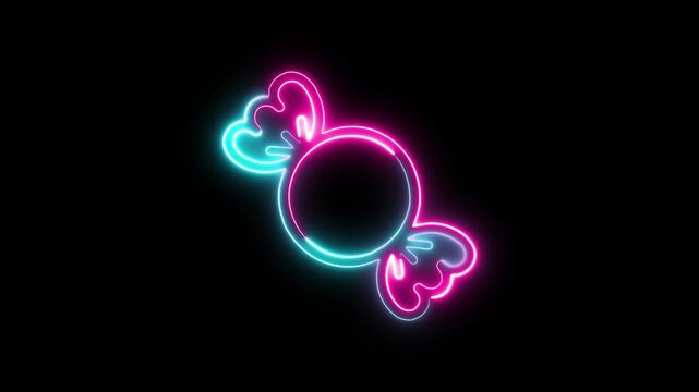 Neon Glowing Candy Icon Illustration with Vibrant Pink and Cyan Gradient Light Effects on a Dark Background