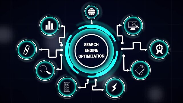 Search Engine Optimization SEO Ranking System Metrics Visualized in Digital Circuit Node