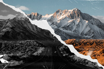 Naklejka premium Contrasting mountain landscape in ripped paper style